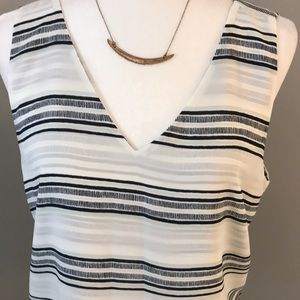 ANN TAYLOR V-Neck White Blue Stripped Blouse